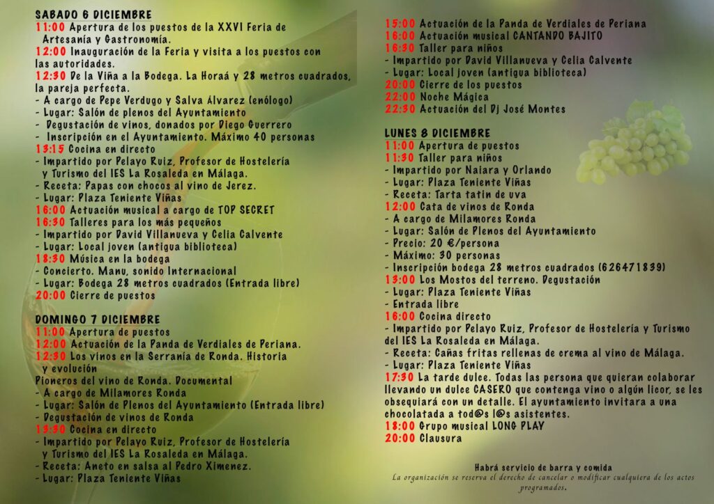 Programa actividades XXVI Feria de Artesanía y Gastronomía Banalauría 2025