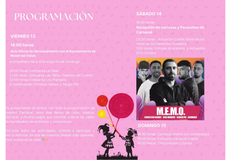 fiesta popular programa carnaval de Humilladero 2026